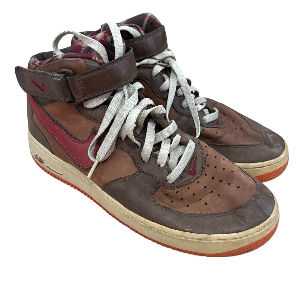 Nike Air Force 1 High Men's 10 310277-261 Hunt Pack Plaid Leather Red Tan